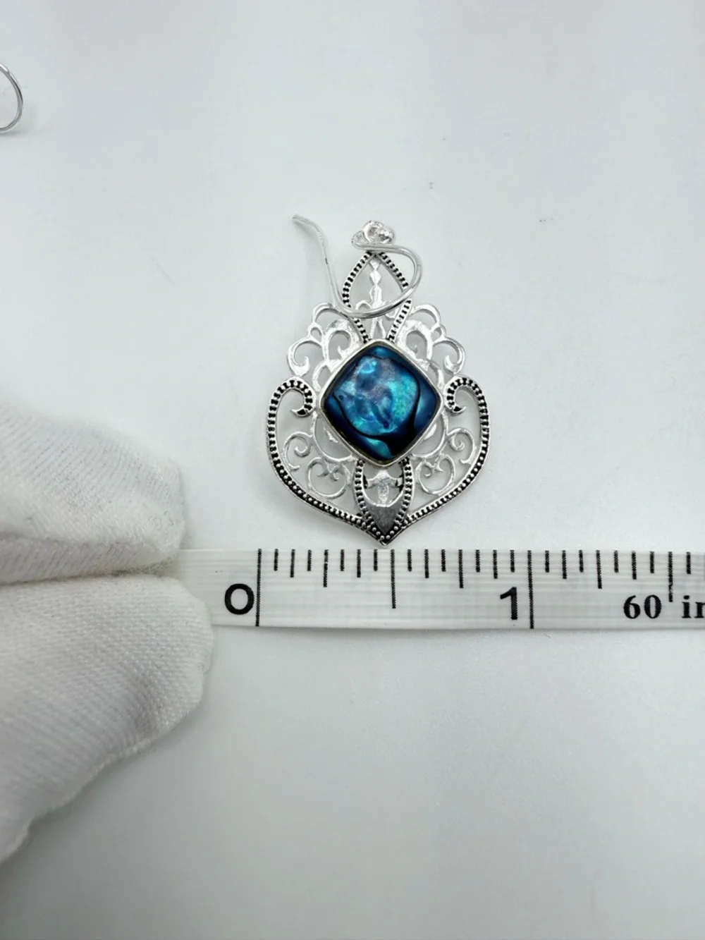 Blue Abalone Shell Filigree Design .925 Sterling Silver Earrings - Picture 11 of 11